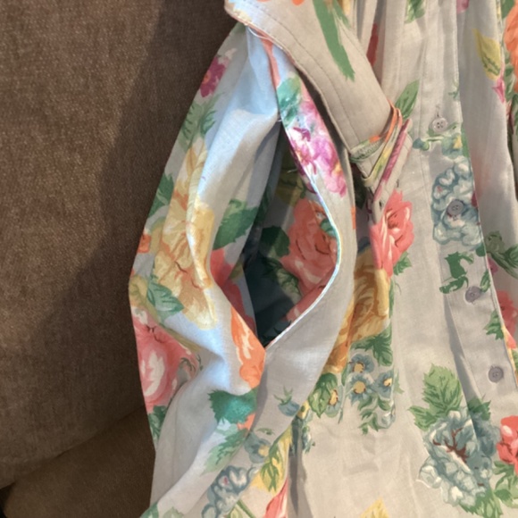 Vintage Petite 6 floral short sleeve belted midi length full skirt  side pockets - Picture 5 of 14